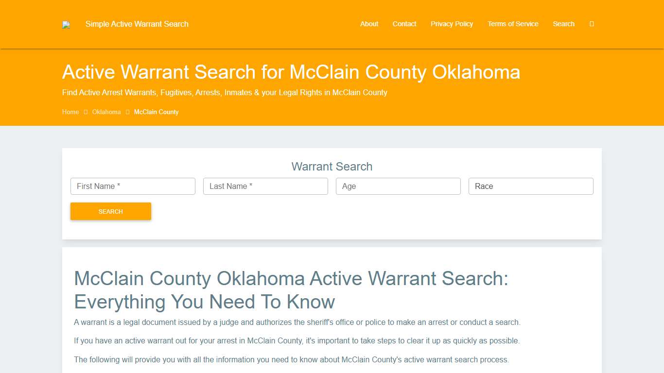 Active Warrant Search in McClain County Oklahoma - Outstanding Warrants