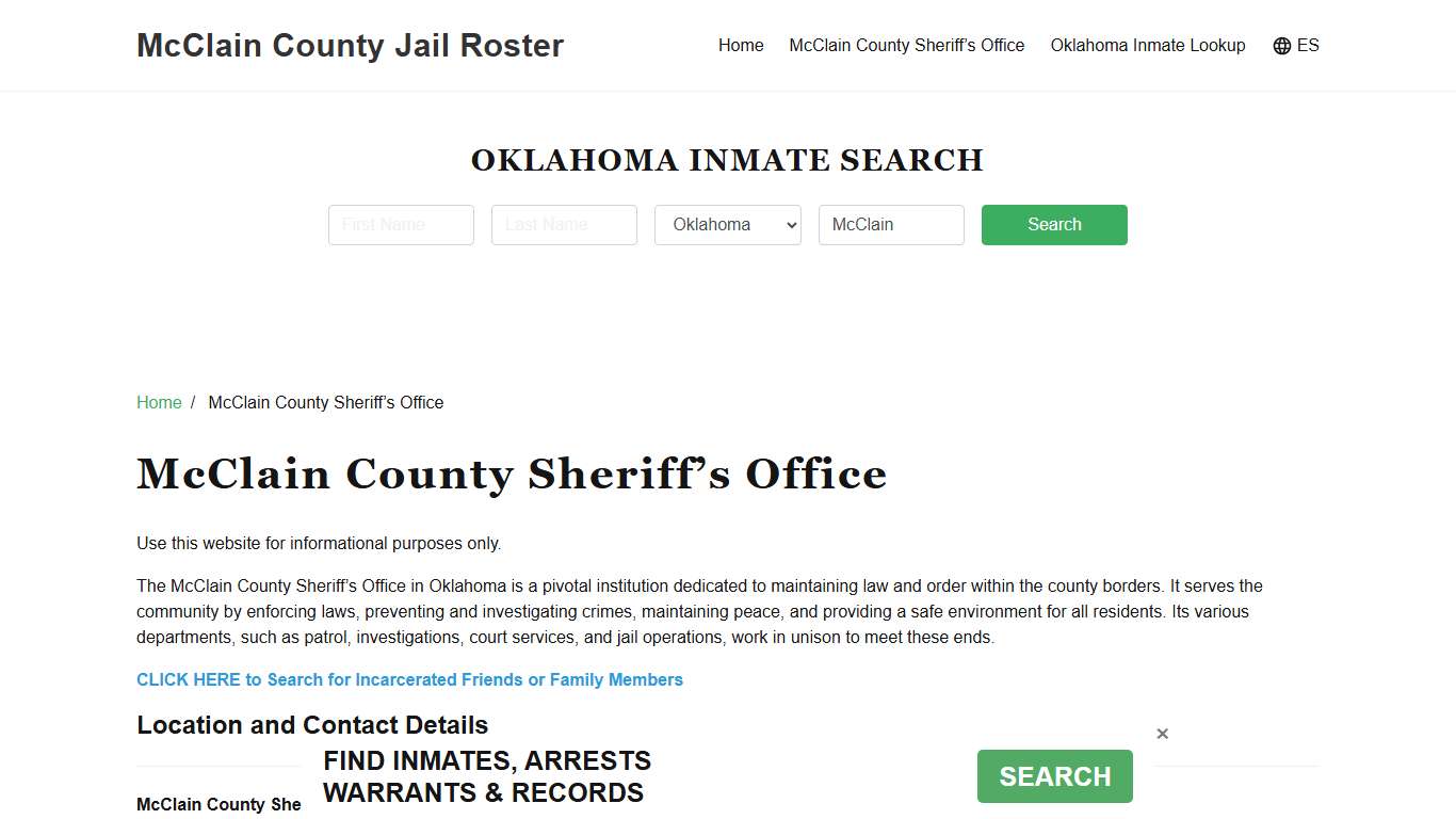 McClain County Sheriff Office, OK, Arrest Warrants Search
